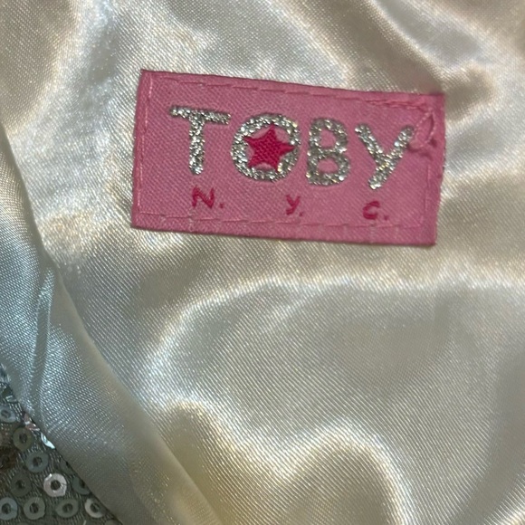 Toby NYC ivory and sequin collared faux fur wrap shawl size 4-14 - Picture 3 of 9